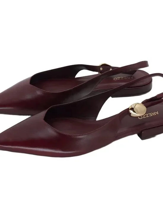 Arezzo Farrah Pointed Toe Slingback Ballet Flats Wine Berry Red 9M - Picture 2 of 6